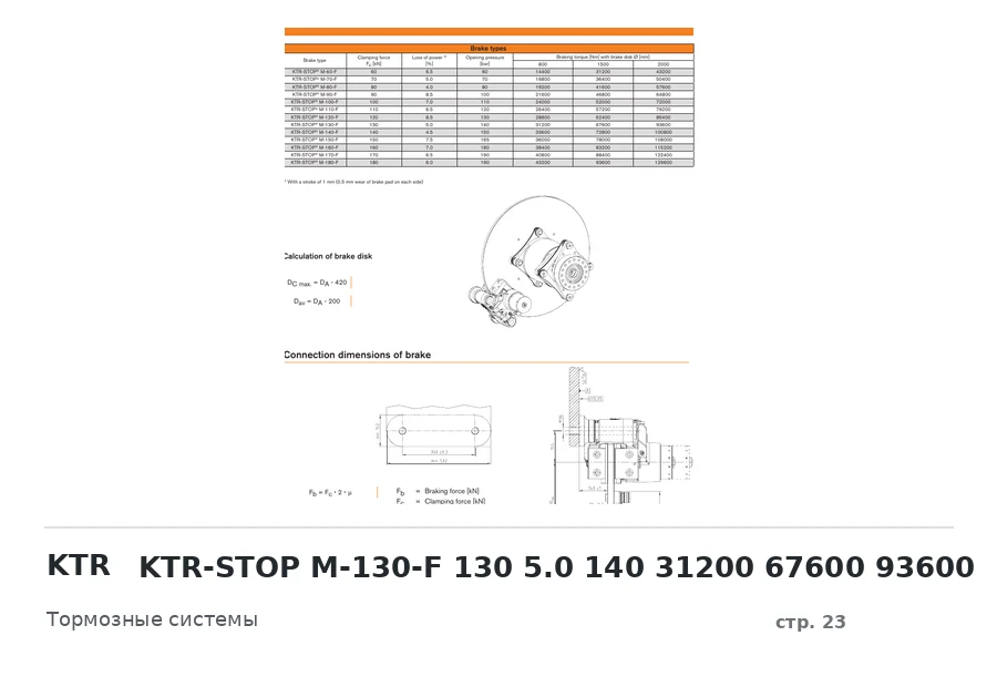 KTR KTR-STOP M-130-F 130 5.0 140 31200 67600 93600