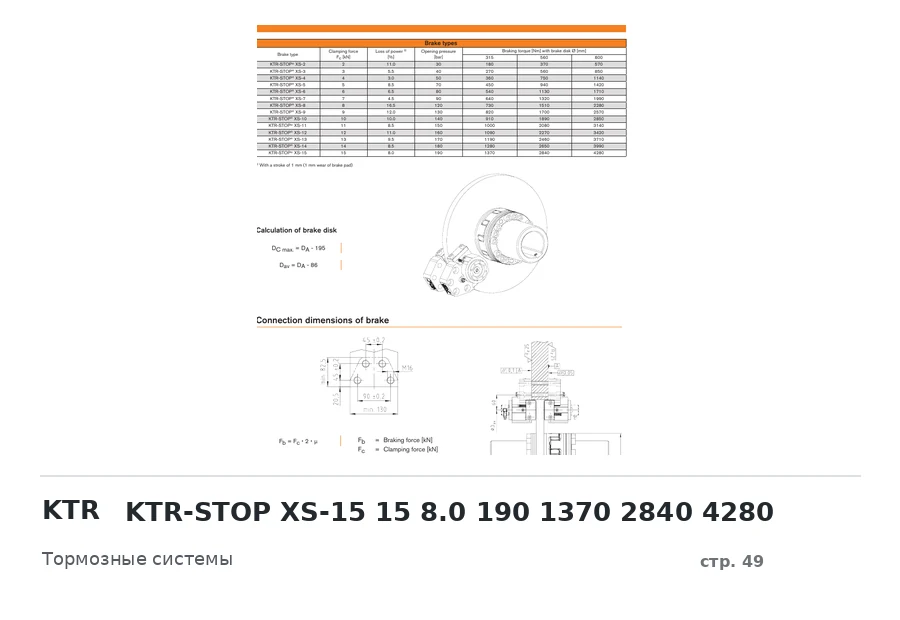 KTR KTR-STOP XS-15 15 8.0 190 1370 2840 4280