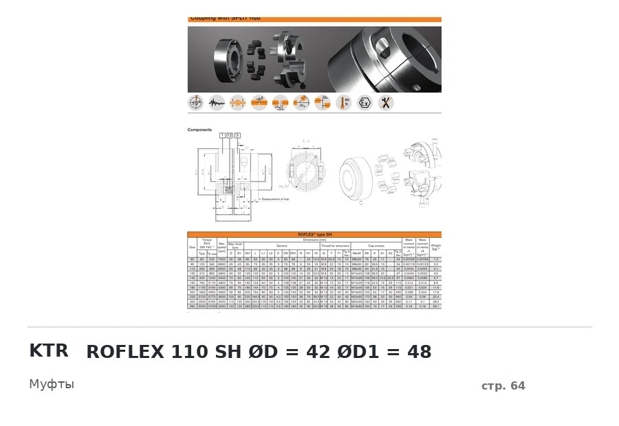 KTR ROFLEX 110 SH ØD = 42 ØD1 = 48