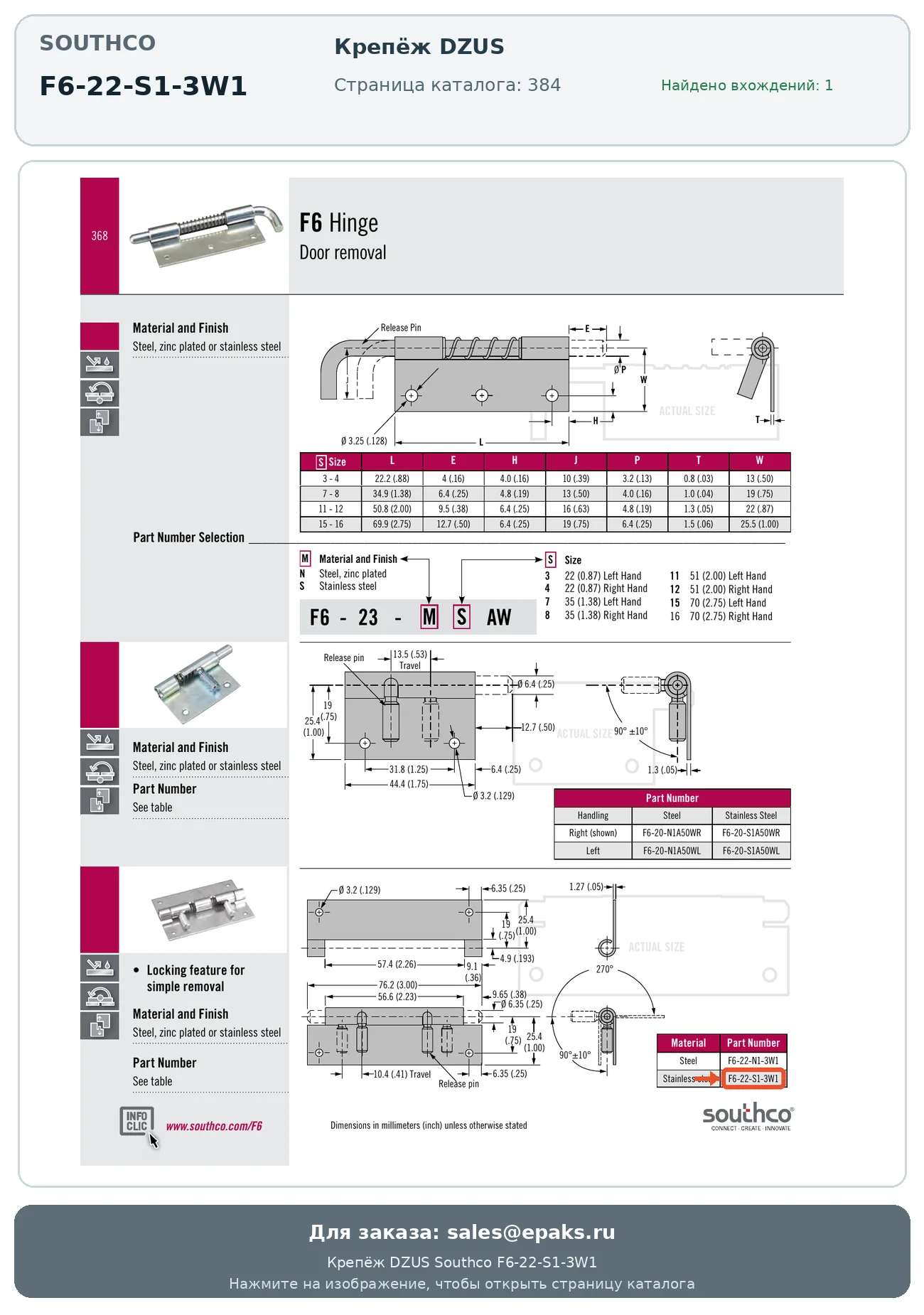 Southco F6-22-S1-3W1