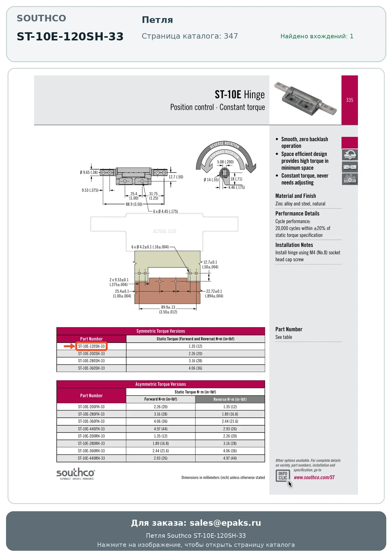 Southco ST-10E-120SH-33