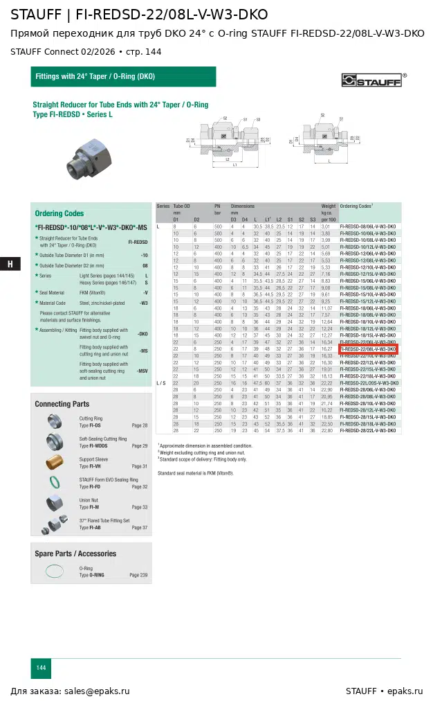 STAUFF FI-REDSD-22/08L-V-W3-DKO