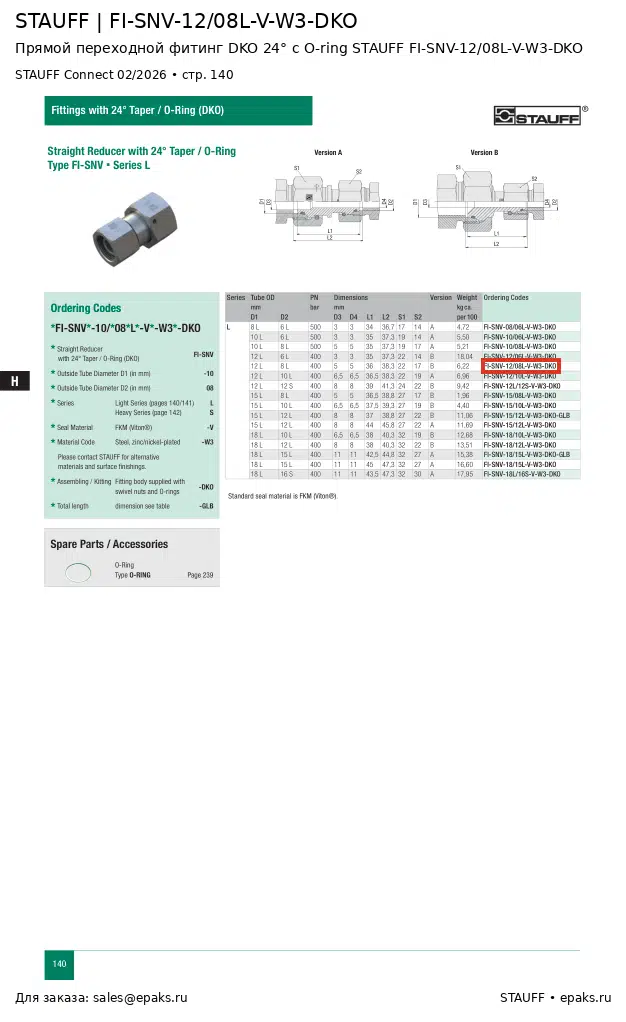 STAUFF FI-SNV-12/08L-V-W3-DKO