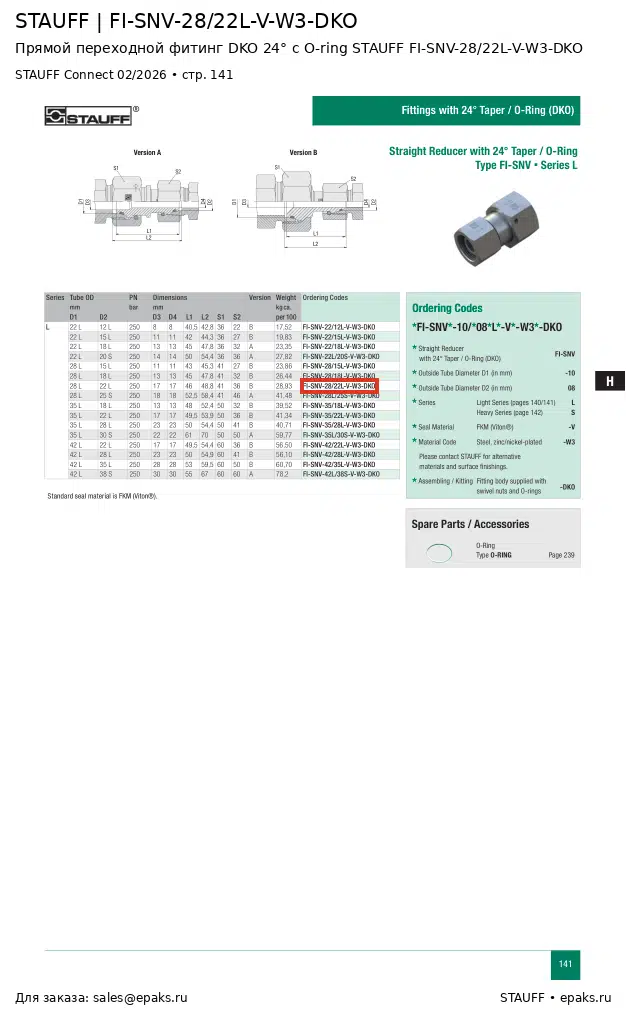 STAUFF FI-SNV-28/22L-V-W3-DKO