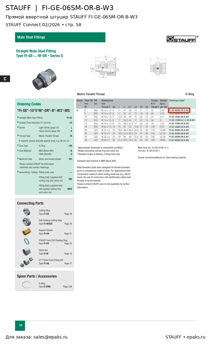 STAUFF FI-GE-06SM-OR-B-W3