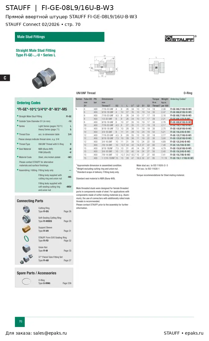 STAUFF FI-GE-08L9/16U-B-W3