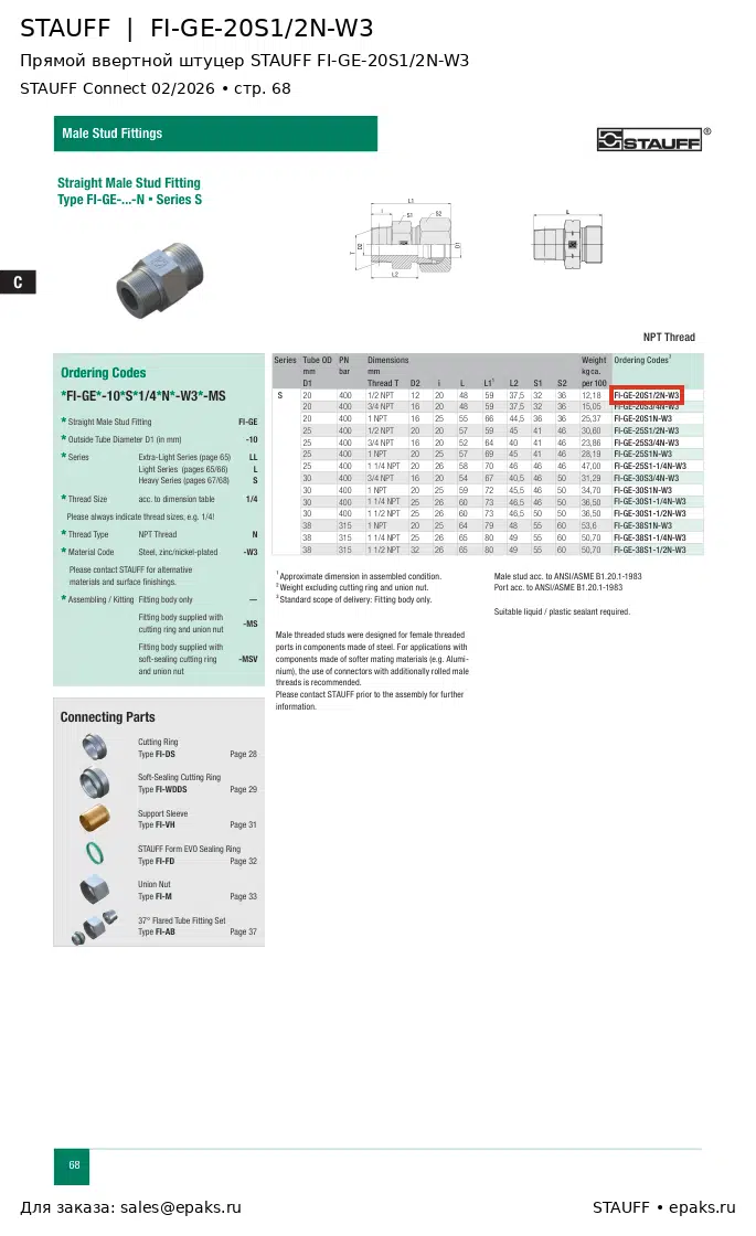 STAUFF FI-GE-20S1/2N-W3