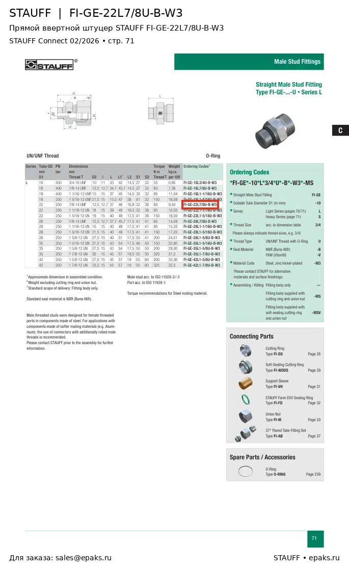 STAUFF FI-GE-22L7/8U-B-W3