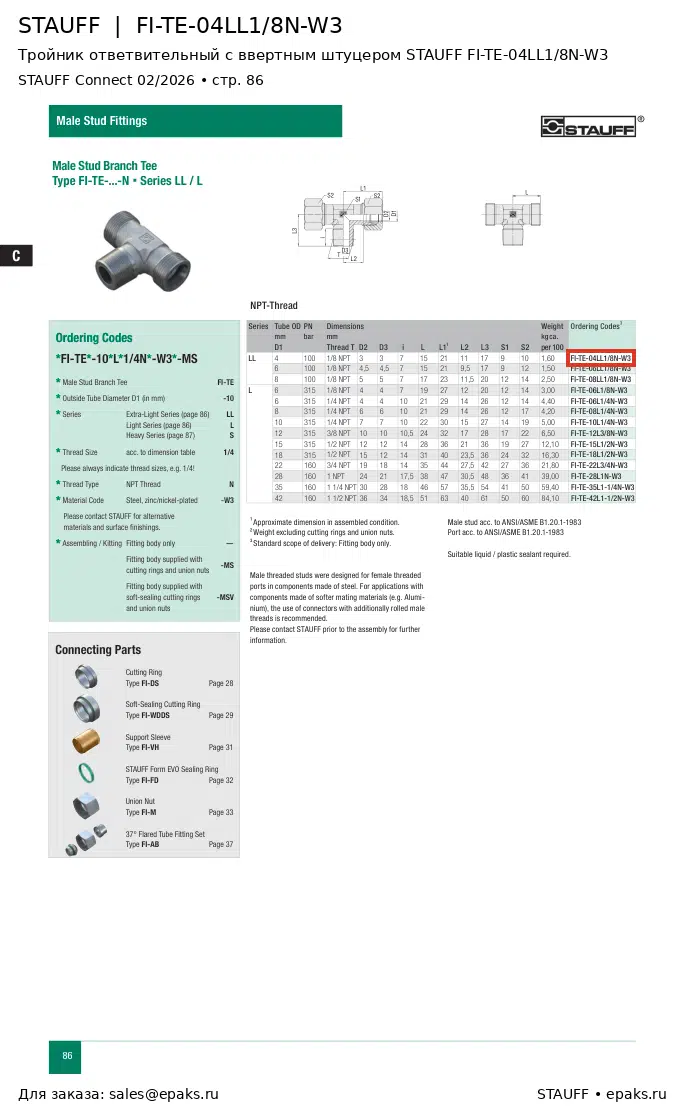 STAUFF FI-TE-04LL1/8N-W3
