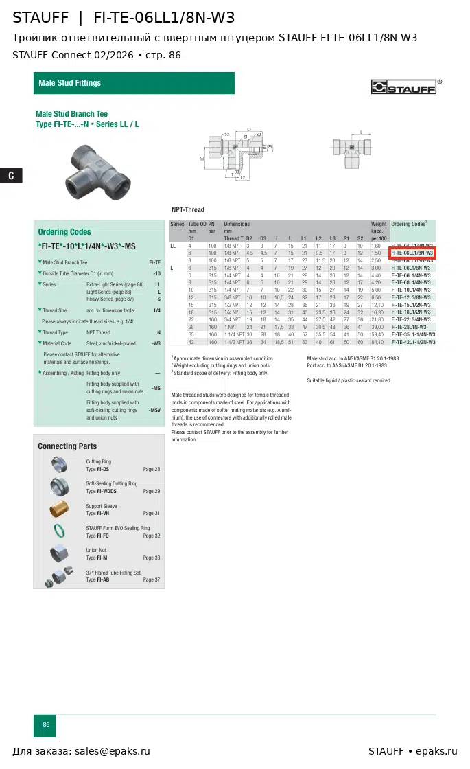 STAUFF FI-TE-06LL1/8N-W3