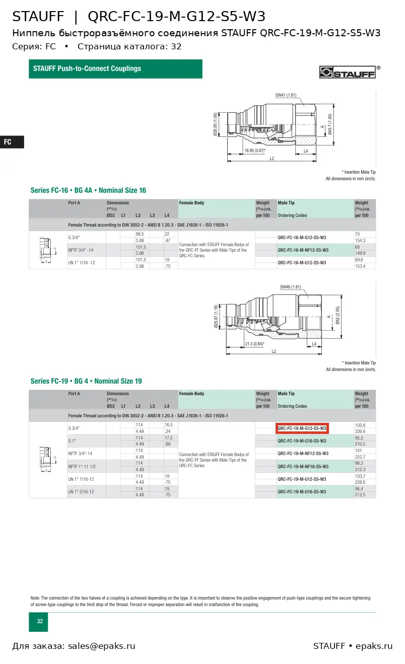 STAUFF QRC-FC-19-M-G12-S5-W3
