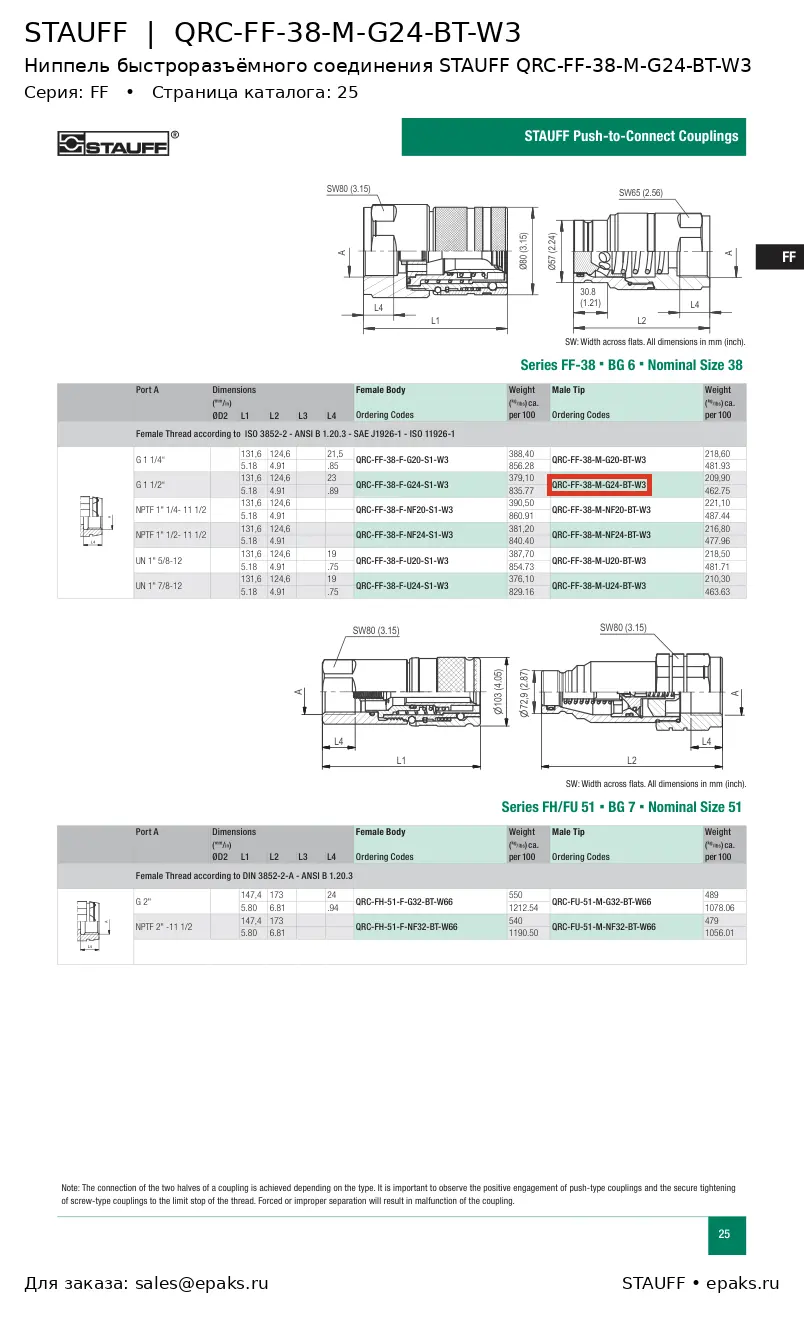 STAUFF QRC-FF-38-M-G24-BT-W3