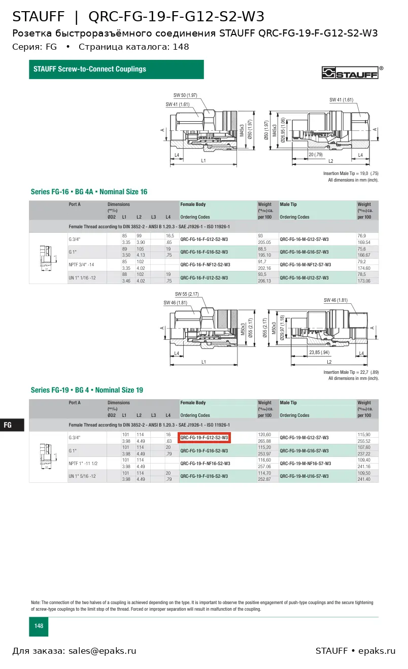 STAUFF QRC-FG-19-F-G12-S2-W3