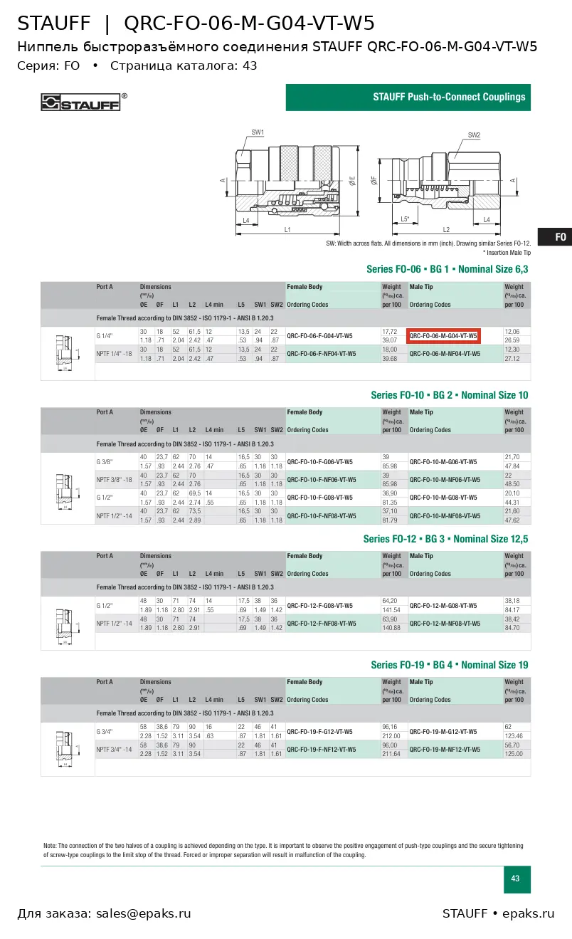 STAUFF QRC-FO-06-M-G04-VT-W5