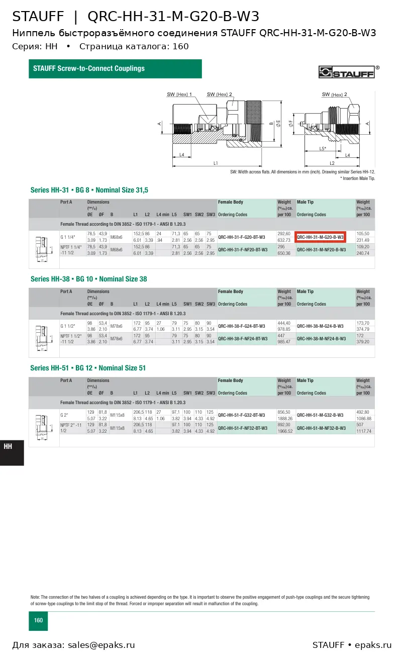 STAUFF QRC-HH-31-M-G20-B-W3