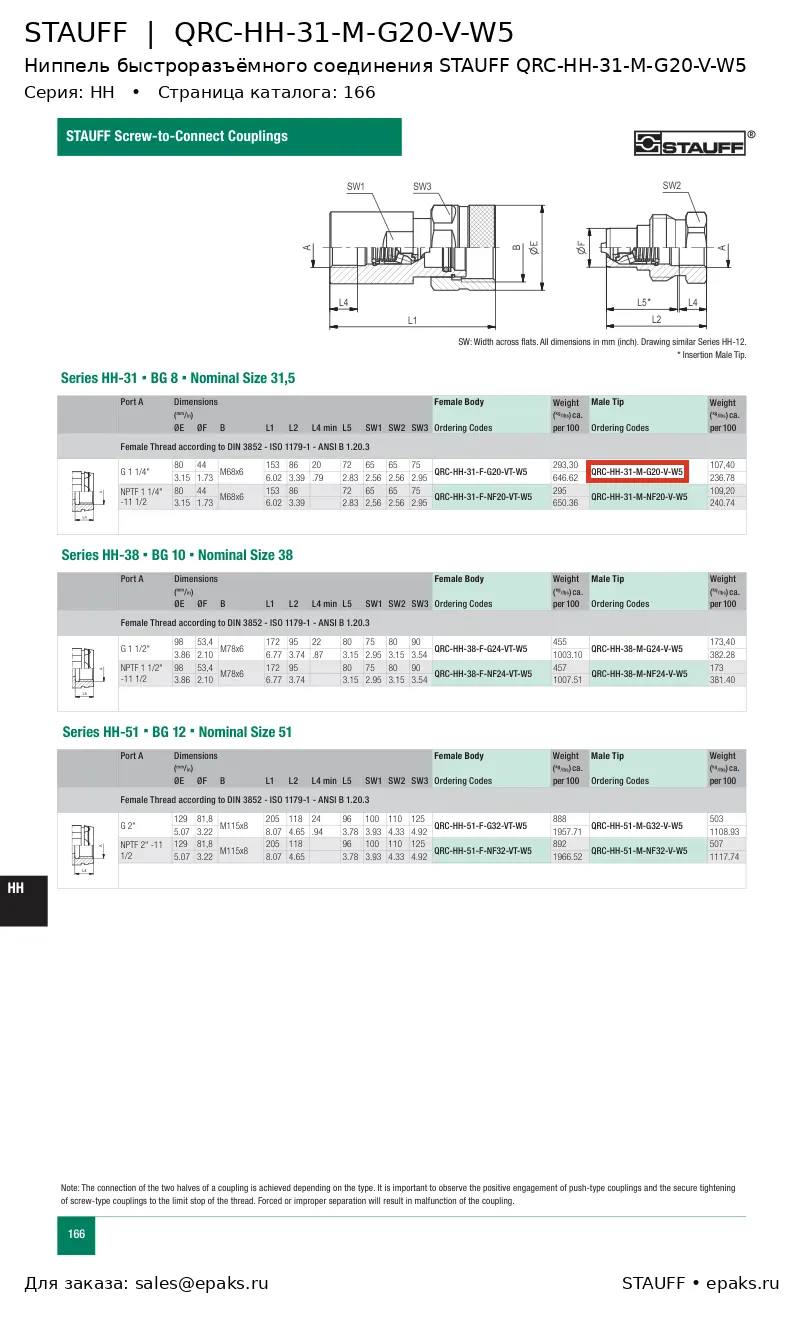 STAUFF QRC-HH-31-M-G20-V-W5