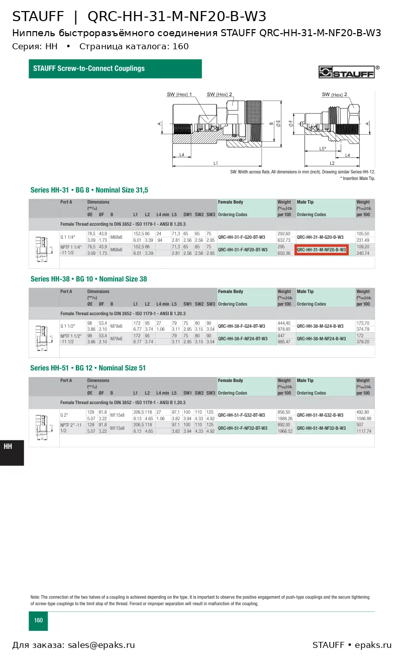 STAUFF QRC-HH-31-M-NF20-B-W3