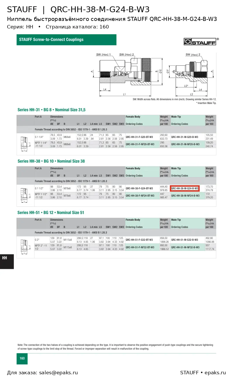 STAUFF QRC-HH-38-M-G24-B-W3
