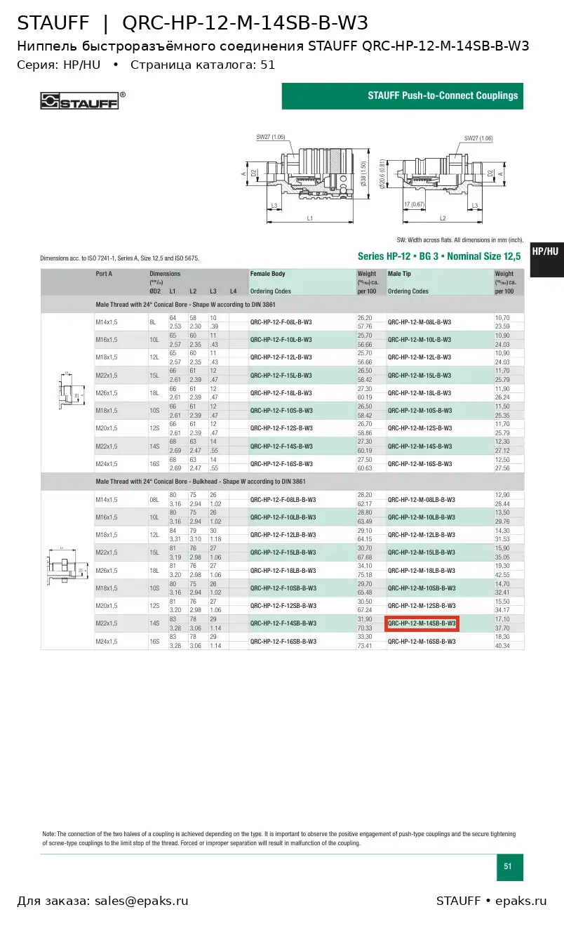 STAUFF QRC-HP-12-M-14SB-B-W3