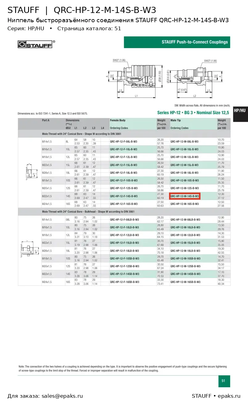 STAUFF QRC-HP-12-M-14S-B-W3