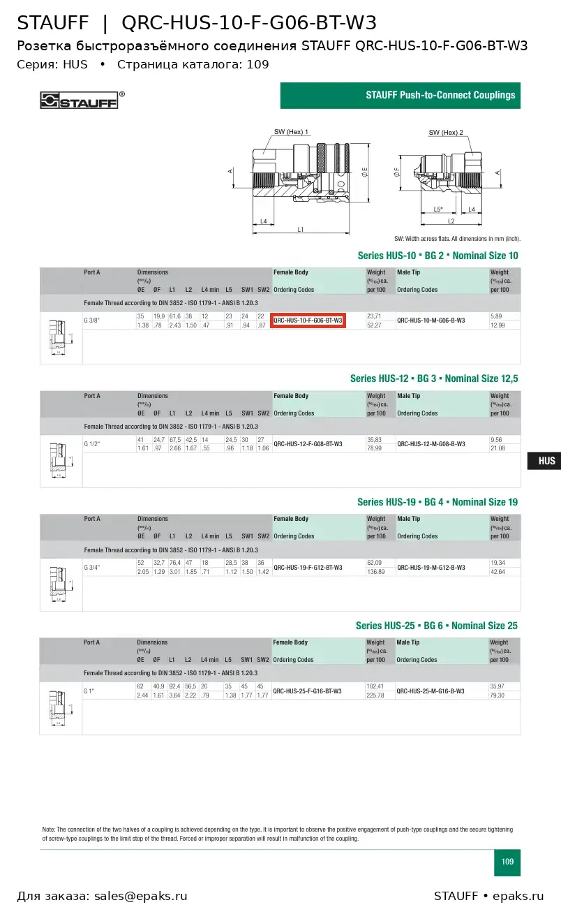 STAUFF QRC-HUS-10-F-G06-BT-W3