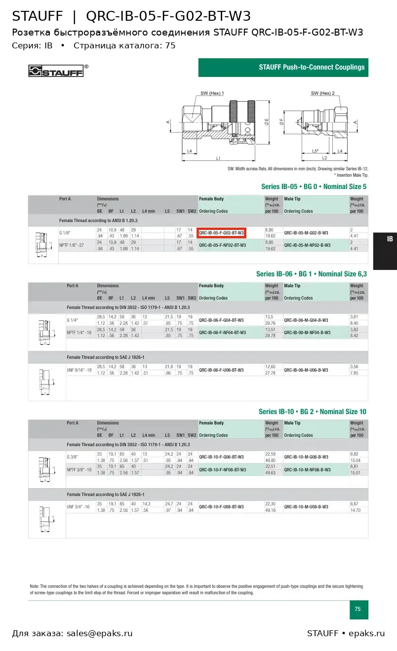 STAUFF QRC-IB-05-F-G02-BT-W3