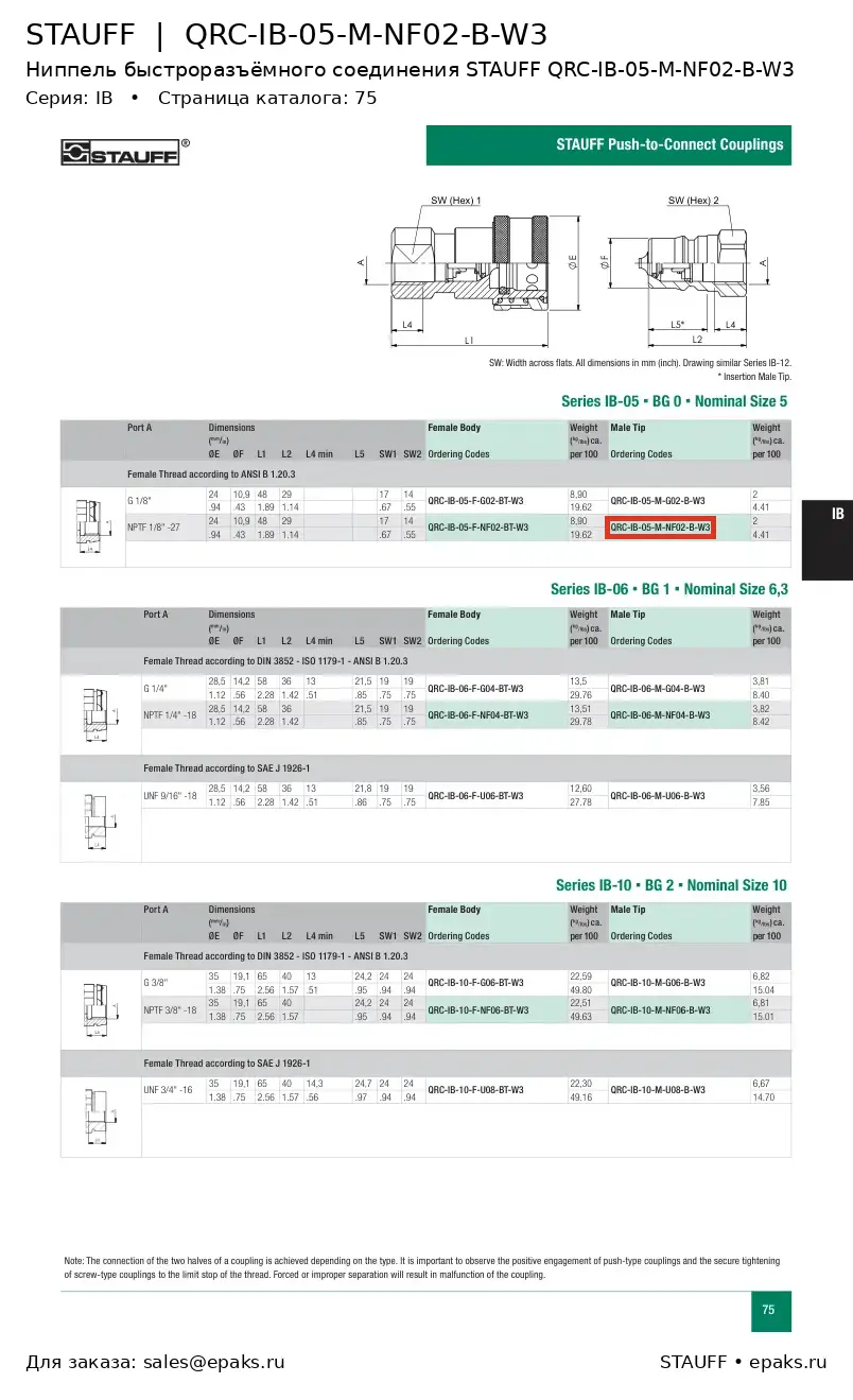 STAUFF QRC-IB-05-M-NF02-B-W3