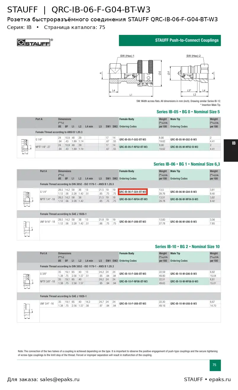 STAUFF QRC-IB-06-F-G04-BT-W3