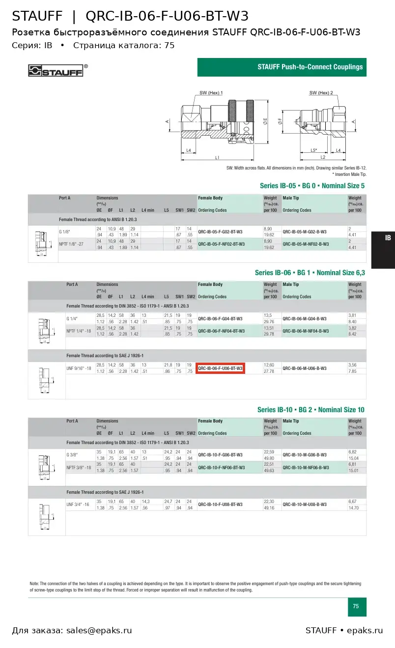 STAUFF QRC-IB-06-F-U06-BT-W3