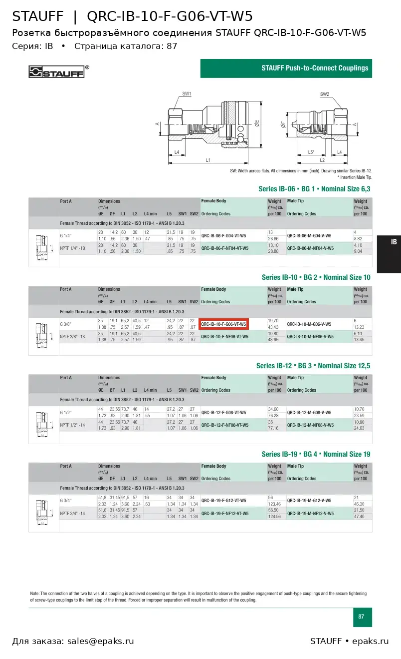 STAUFF QRC-IB-10-F-G06-VT-W5