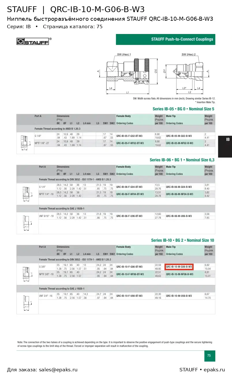 STAUFF QRC-IB-10-M-G06-B-W3