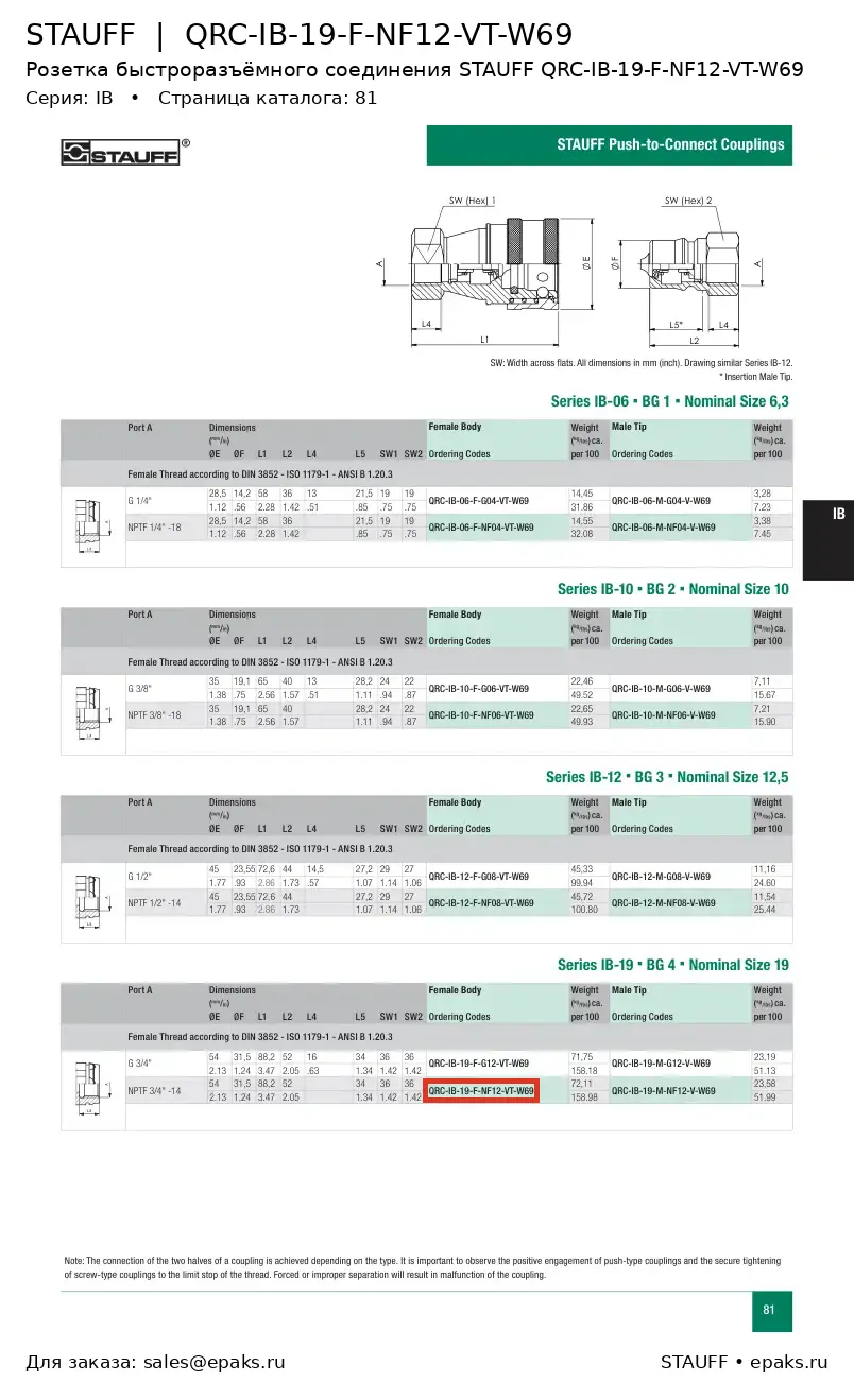 STAUFF QRC-IB-19-F-NF12-VT-W69