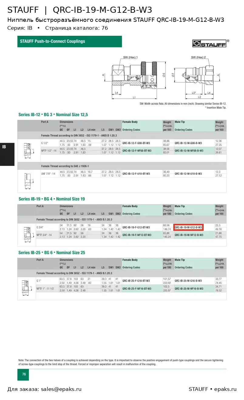 STAUFF QRC-IB-19-M-G12-B-W3