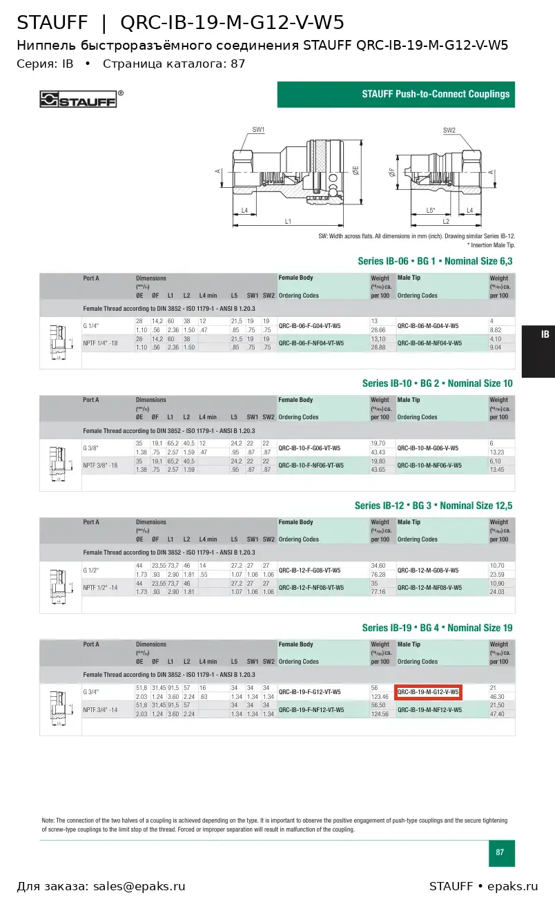STAUFF QRC-IB-19-M-G12-V-W5