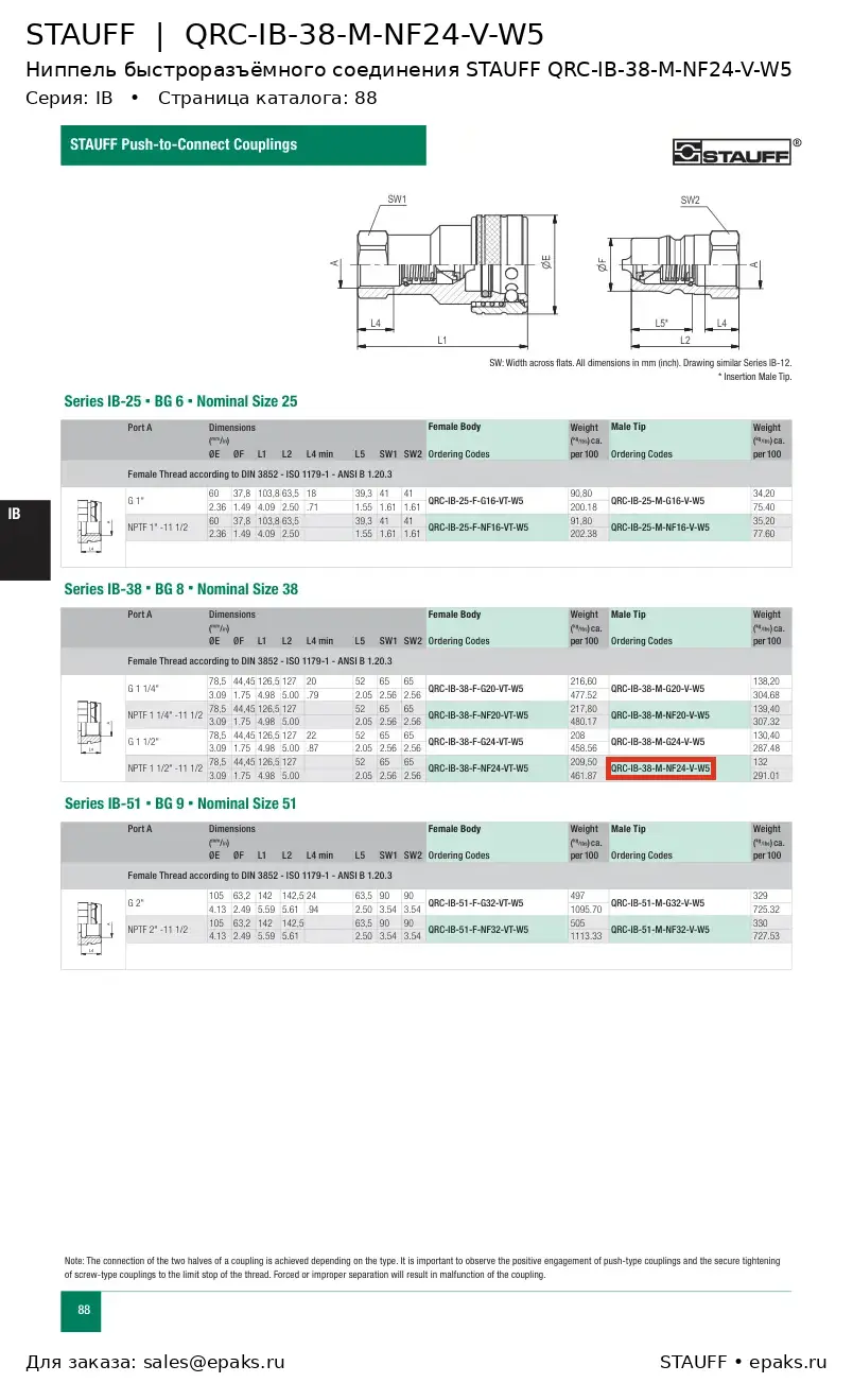 STAUFF QRC-IB-38-M-NF24-V-W5