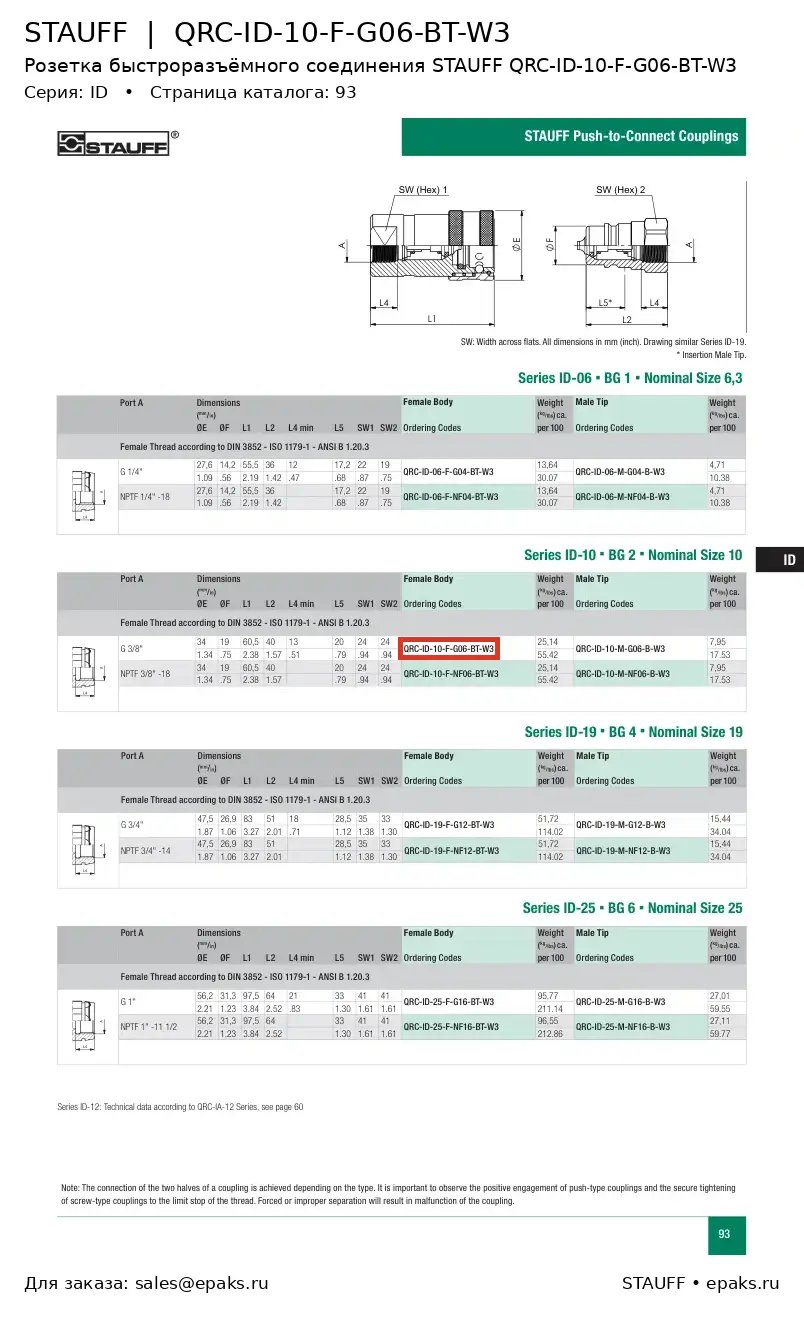 STAUFF QRC-ID-10-F-G06-BT-W3