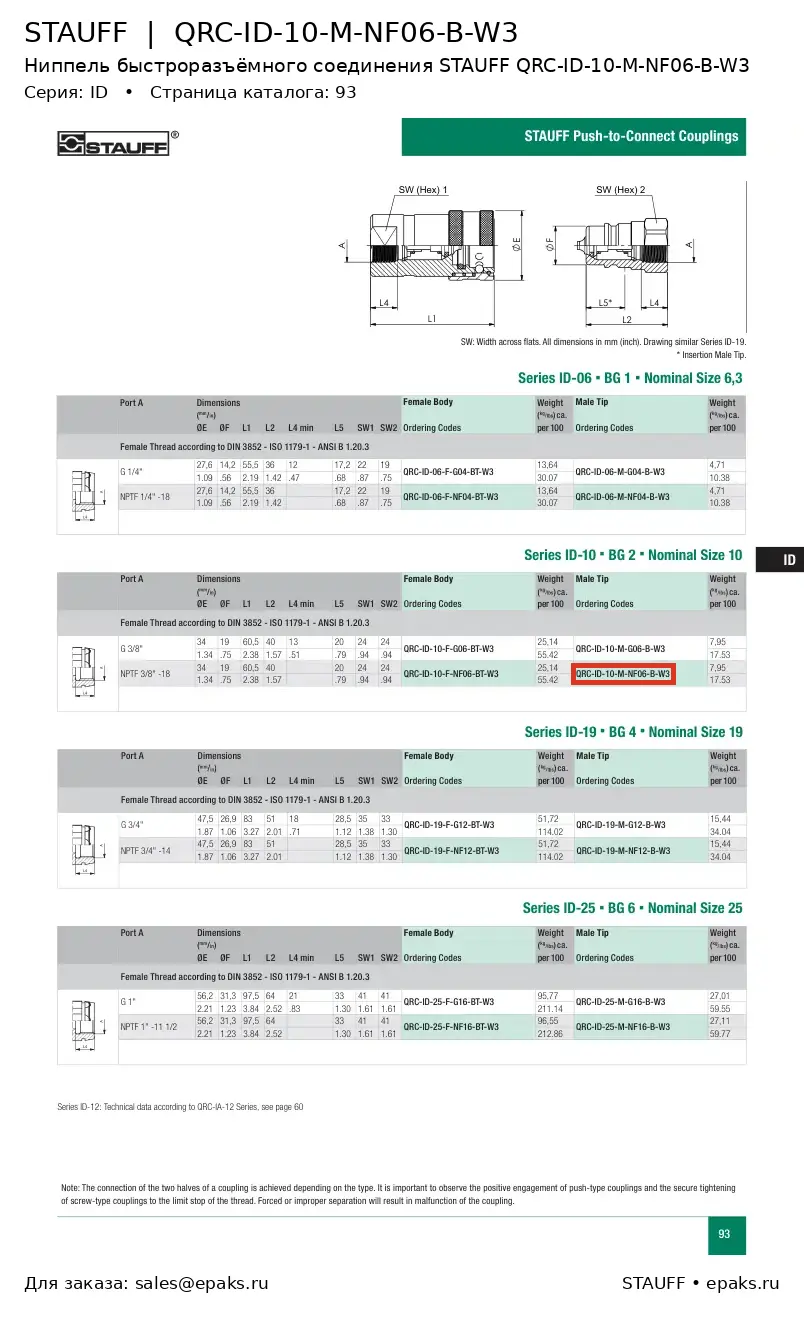 STAUFF QRC-ID-10-M-NF06-B-W3